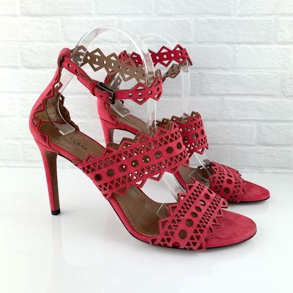 NEW! Alaia Suede Laser Cut Strap Heel Sandals
